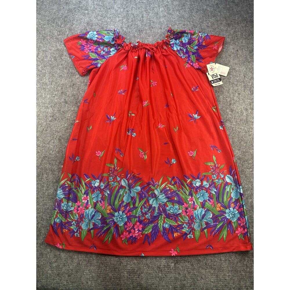 Vintage Floral Dress Woman XXL 22W Red MuuMuu House Deadstock 80s 90s